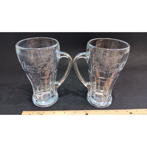 Lot Of 2 x VINTAGE LIBBEY COCA COLA DRINKING GLASSES WITH HANDLE 6.25" TALL - Picture 6 of 10
